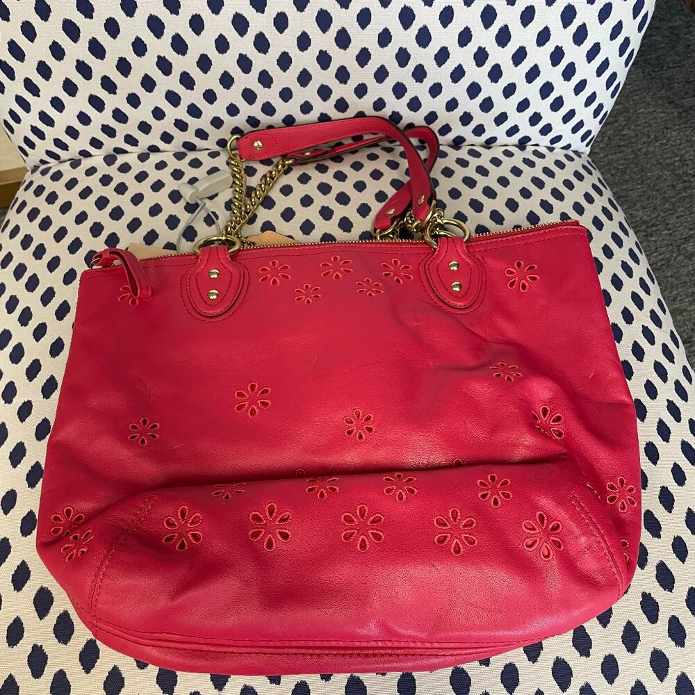 Coach Pink Poppy Eyelet Tote - Picture 5 of 13